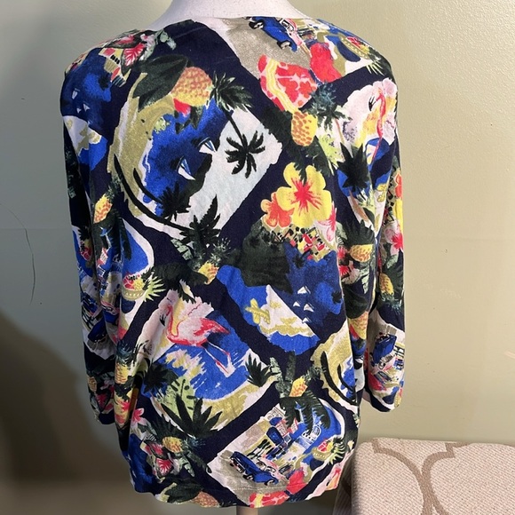 Talbots Petites Lightweight button down tropical colorful sweater Cardigan - Picture 3 of 14